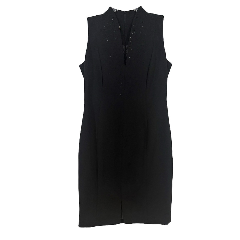Jones New York Black Cocktail Dress Sleeveless V Neck Midi Wedding Guest Size 4